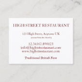 Kerstdiner Britse zondag Roast Food Pub Visitekaartje (Achterkant)