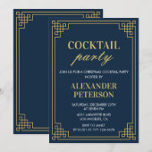 Kerstdiner Cocktail Party Navy Gold Kaart (Voorkant / Achterkant)