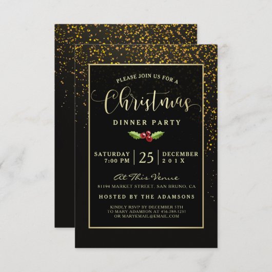 kerstdiner | Douches van gouden Confetti Kaart (Voorkant / Achterkant)