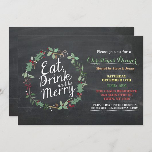 kerstdiner Eat Drink & BE Merry Party nodigt uit Kaart (Voorkant / Achterkant)