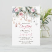 Kerstdiner feest pastel roze rose goud kaart (Staand voorkant)