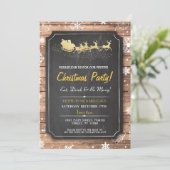 Kerstdiner Feest Santa Wood Sneeuwkerstmis Uitnodi Kaart (Staand voorkant)