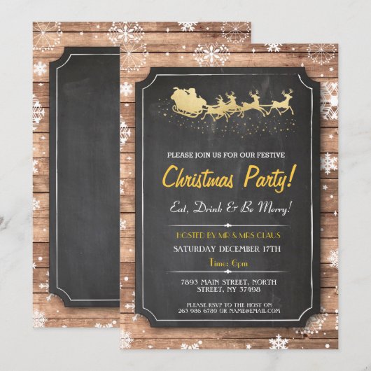 Kerstdiner Feest Santa Wood Sneeuwkerstmis Uitnodi Kaart (Voorkant / Achterkant)
