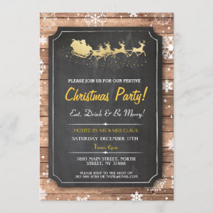Kerstdiner Feest Santa Wood Sneeuwkerstmis Uitnodi Kaart