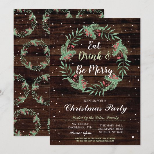 Kerstdiner Feestdag Feestdagen Hout Xmas Kaart (Voorkant / Achterkant)