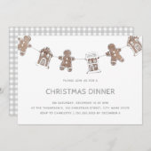 Kerstdiner Gingerbread Grey Gingham Kaart (Voorkant / Achterkant)