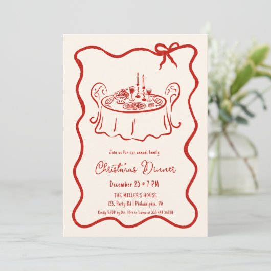 Kerstdiner grillige uitnodiging (Staand voorkant)