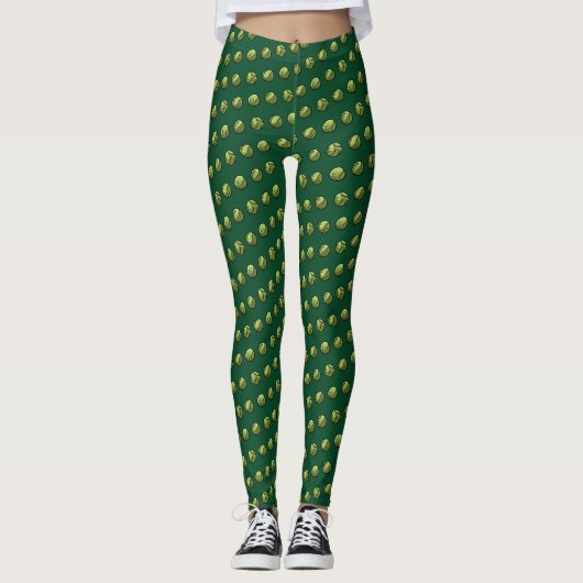 Kerstdiner Groen Brussels kiempatroon Leggings (Voorkant)