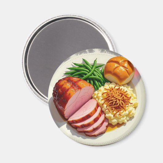 Kerstdiner, ham, geschulpte aardappelen magneet (Voorkant / Achterkant)
