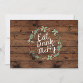 Kerstdiner Hout Eet Drink & Wees vrolijk Nodig Kaart (Achterkant)
