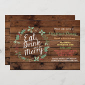 Kerstdiner Hout Eet Drink & Wees vrolijk Nodig Kaart (Voorkant / Achterkant)