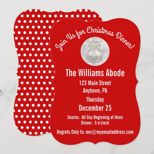 Kerstdiner in Red & Snowflake Custom Invitat Kaart (Voorkant / Achterkant)