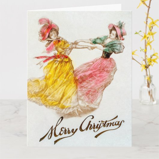 Kerstdiner met damesdansfeestdag kaart (Gele Bloem)