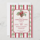 Kerstdiner partij rode retro strepen dennenboog kaart (Voorkant)