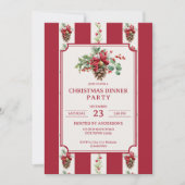 Kerstdiner partij rode retro strepen dennenboog kaart (Voorkant)