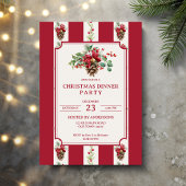 Kerstdiner partij rode retro strepen dennenboog kaart