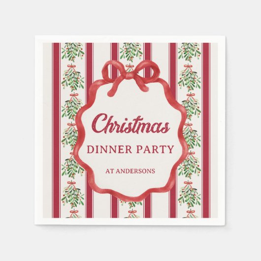 Kerstdiner partij rode retro strepen monogram servet (Voorkant)