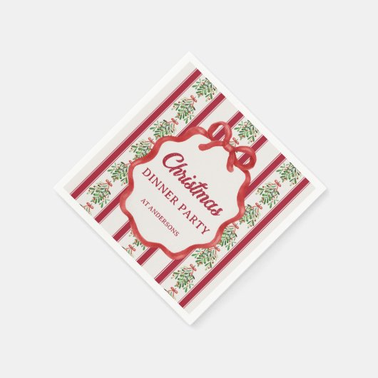 Kerstdiner partij rode retro strepen monogram servet (Hoek)