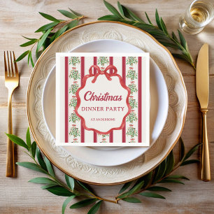 Kerstdiner partij rode retro strepen monogram servet