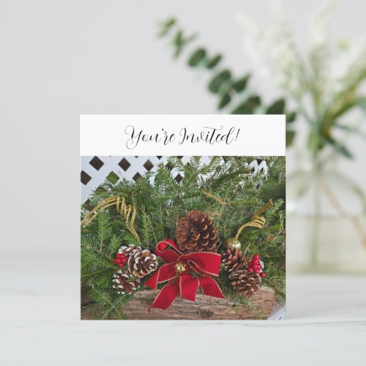 Kerstdiner Party Evergreen Pine Cones Feestdagenkaart (Staand voorkant)