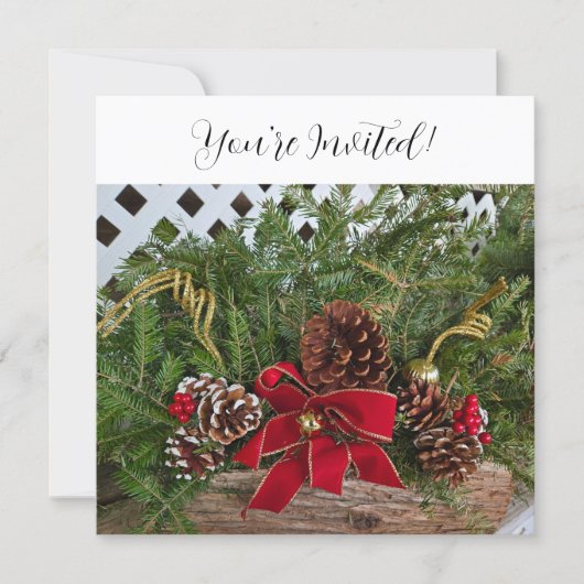 Kerstdiner Party Evergreen Pine Cones Feestdagenkaart (Voorkant)