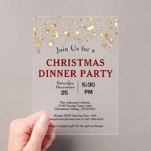 Kerstdiner Party Gold Stars Acryl Uitnodigingen (Insitu (Draagbaar))