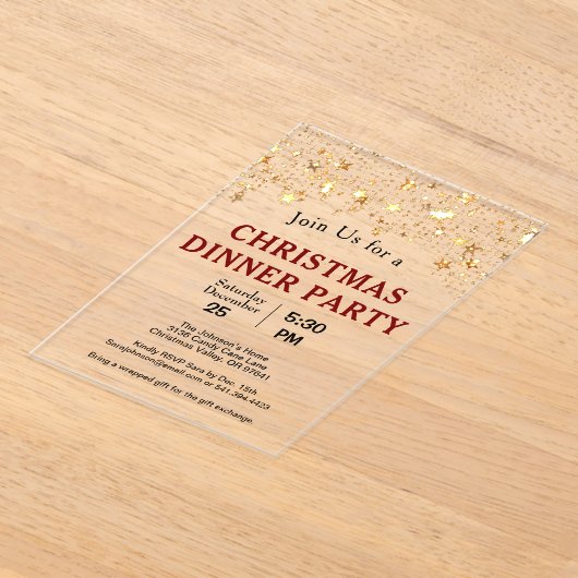 Kerstdiner Party Gold Stars Acryl Uitnodigingen (Laagn)
