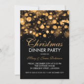 Kerstdiner Party Gouden Mousserende Sterren Kaart (Voorkant)