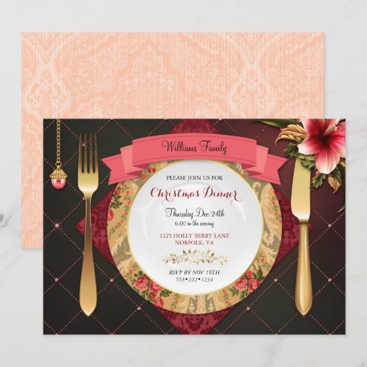 Kerstdiner Plaats diamanten Amaryllis Kaart (Voorkant / Achterkant)