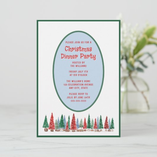 Kerstdiner Uitnodiging Feestelijke Kleuren (Staand voorkant)