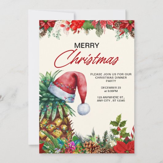 Kerstdiner Uitnodiging, Kerstfeest Kaart (Voorkant)