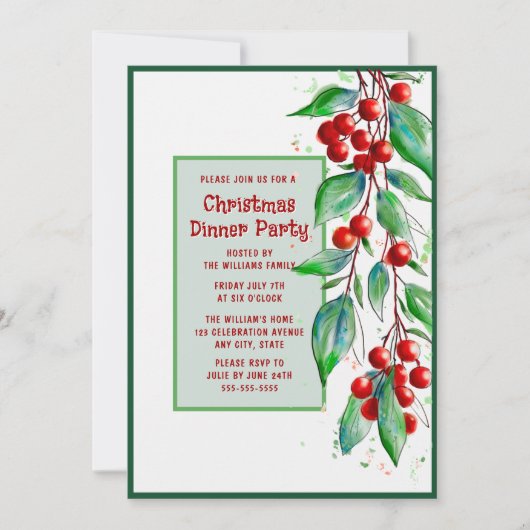 Kerstdiner Uitnodiging Vakantie Soiree (Voorkant)