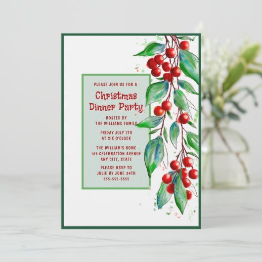 Kerstdiner Uitnodiging Vakantie Soiree (Staand voorkant)