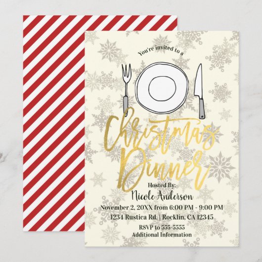 KERSTDINER Vakantie Party Cream Ivoorstrepen Kaart (Voorkant / Achterkant)