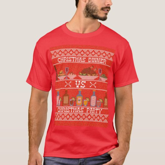 Kerstdiner versus kerstfeest t-shirt (Voorkant)