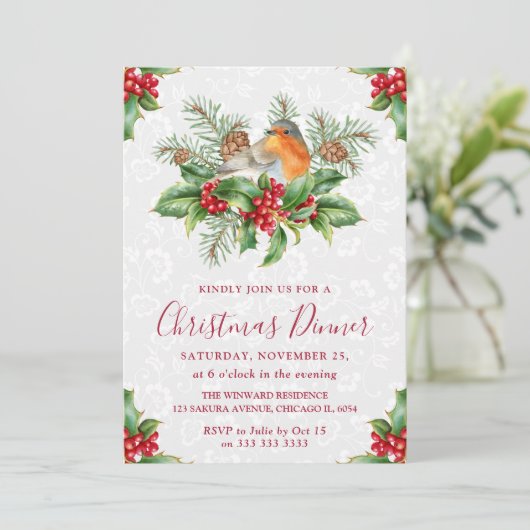 Kerstdiner voor Robin en Holly Berry Kaart (Staand voorkant)