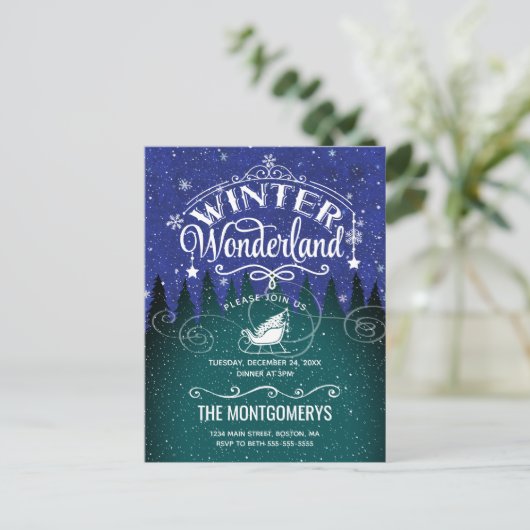 Kerstdiner Winter Wonderland Script Uitnodigen Briefkaart (Staand voorkant)