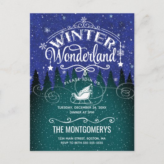 Kerstdiner Winter Wonderland Script Uitnodigen Briefkaart (Voorkant)