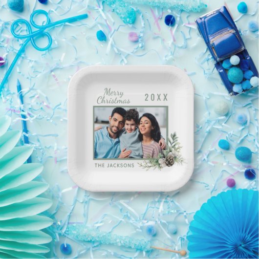 Kerstdiner witte kegel met foto naam papieren bordje (Feest)