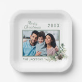 Kerstdiner witte kegel met foto naam papieren bordje (Voorkant)