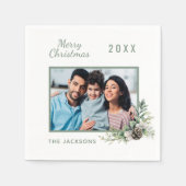 Kerstdiner witte kegel met foto naam servet (Voorkant)