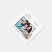 Kerstdiner witte kegel met foto naam servet (Hoek)