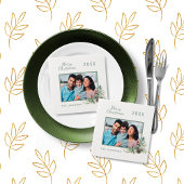 Kerstdiner witte kegel met foto naam servet