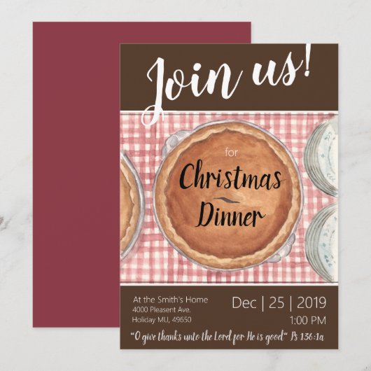 Kerstdineruitnodiging met envelop aankondiging (Voorkant / Achterkant)