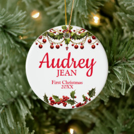 Kerstding voor de eerste kerst van de baby keramisch ornament