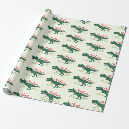 Kerstdino Dinosaur Funny T-Rex Boom Gift Cadeaupapier (Uitgerold)