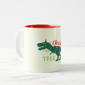 Kerstdino Dinosaur Funny T-Rex Boom Gift Tweekleurige Koffiemok (Voorkant links)