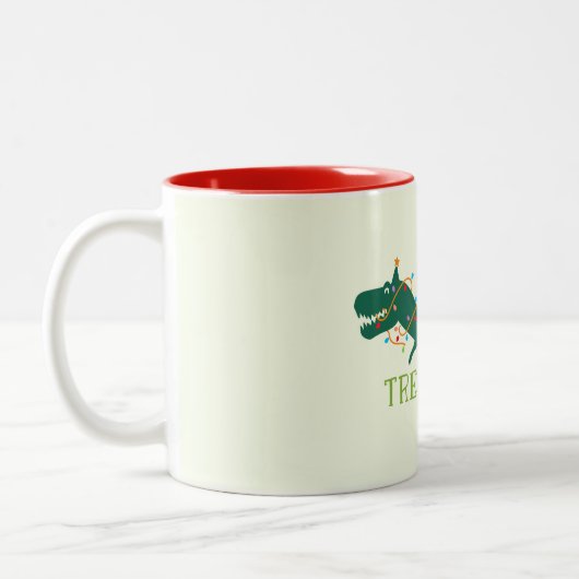 Kerstdino Dinosaur Funny T-Rex Boom Gift Tweekleurige Koffiemok (Links)