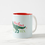 Kerstdino Dinosaur Funny T-Rex Boom Gift Tweekleurige Koffiemok (Voorkant rechts)
