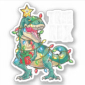 Kerstdinosaur-boom Rex Pajamas-Mannen Sticker (Voorkant)